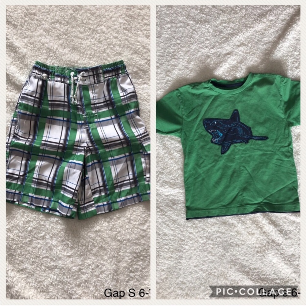 Gap boys summer outfit tee and swim trunks shark